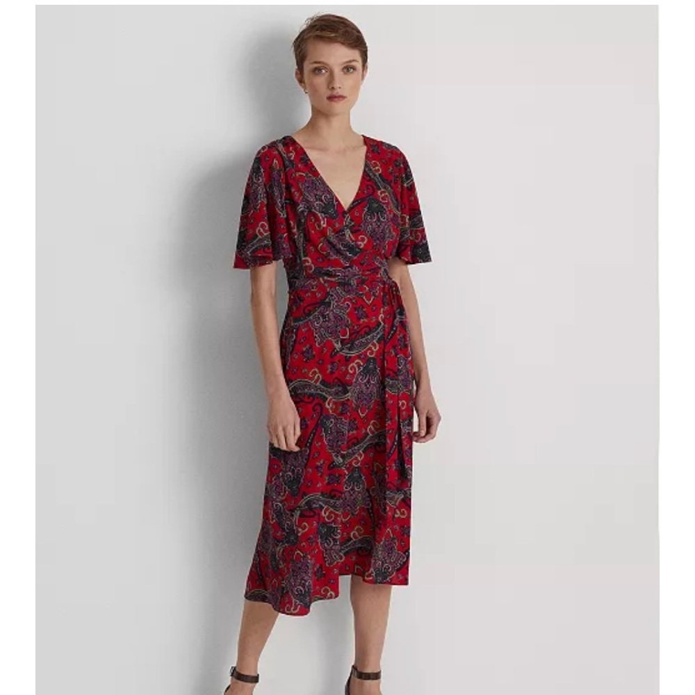 Lauren Ralph Lauren Red and Blue Paisley Midi Dress